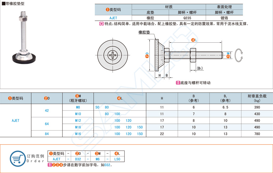 水平调节脚杯-简易型AJET规格参数尺寸材质