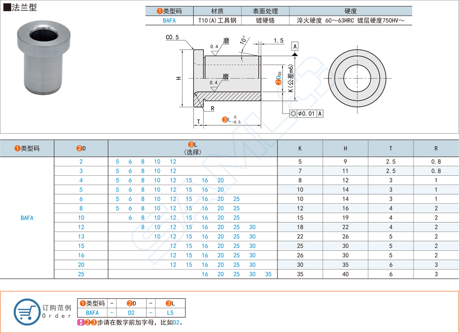 精密衬套-法兰型规格参数尺寸材质