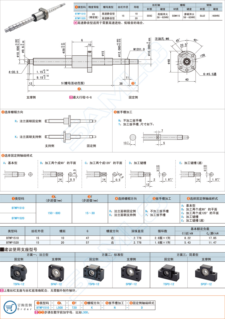 精密级滚珠丝杠-轴径15导程10·20规格参数