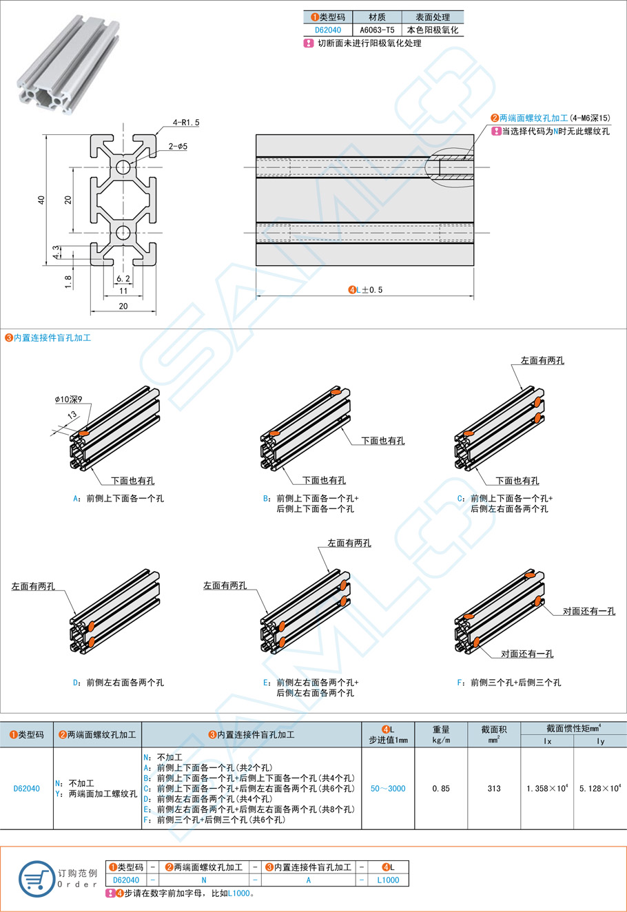 20系列铝合金型材-20×40规格参数尺寸