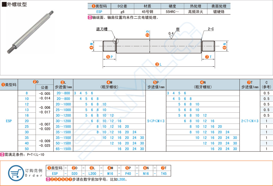 两端台阶型导向轴-外螺纹型规格材质特点