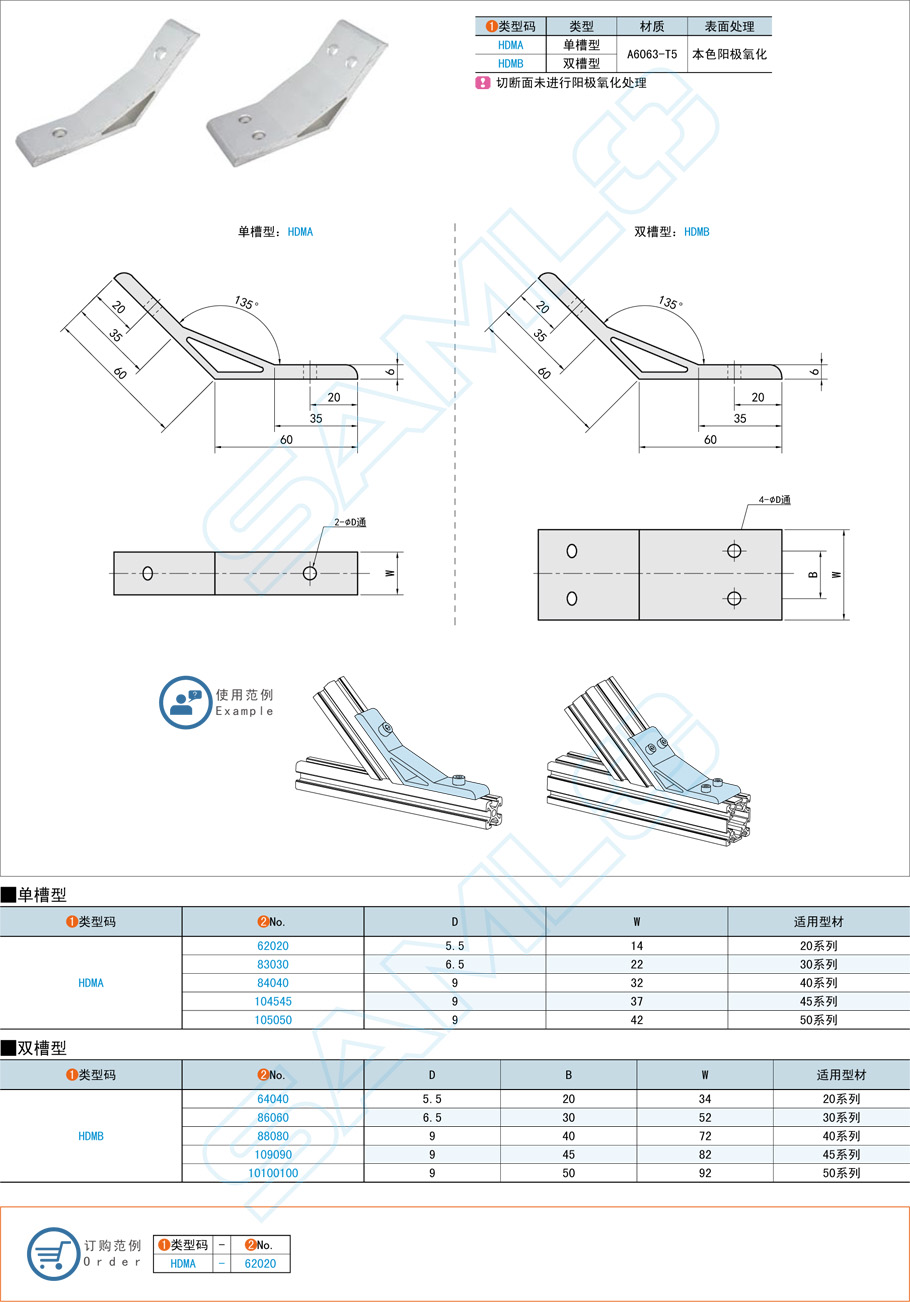 挤压角座-135度型-单双槽规格参数尺寸材质