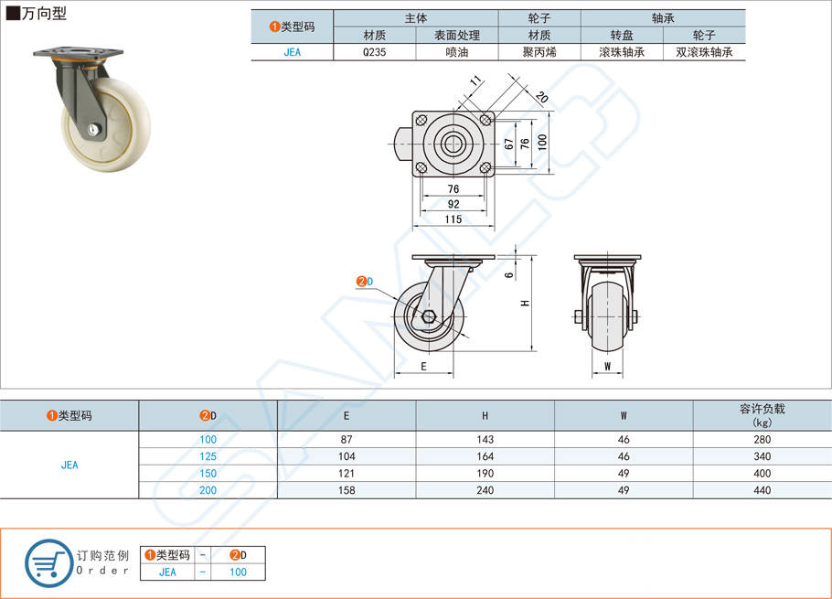 重载型脚轮-万向型JEA规格参数尺寸材质
