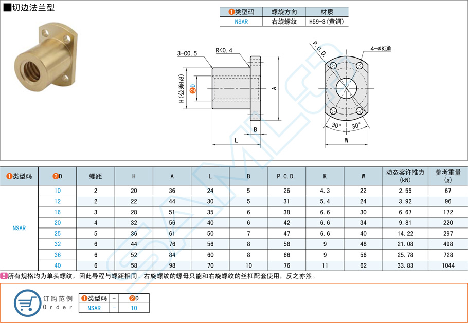 梯形丝杠螺母-切边法兰型规格参数