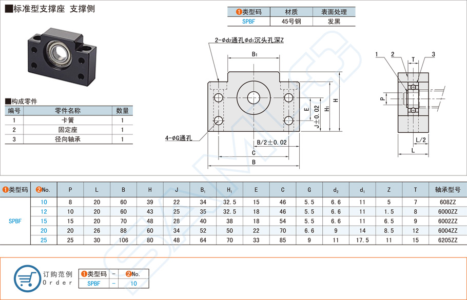 丝杠支撑座-标准型-固定座组件规格型号参数