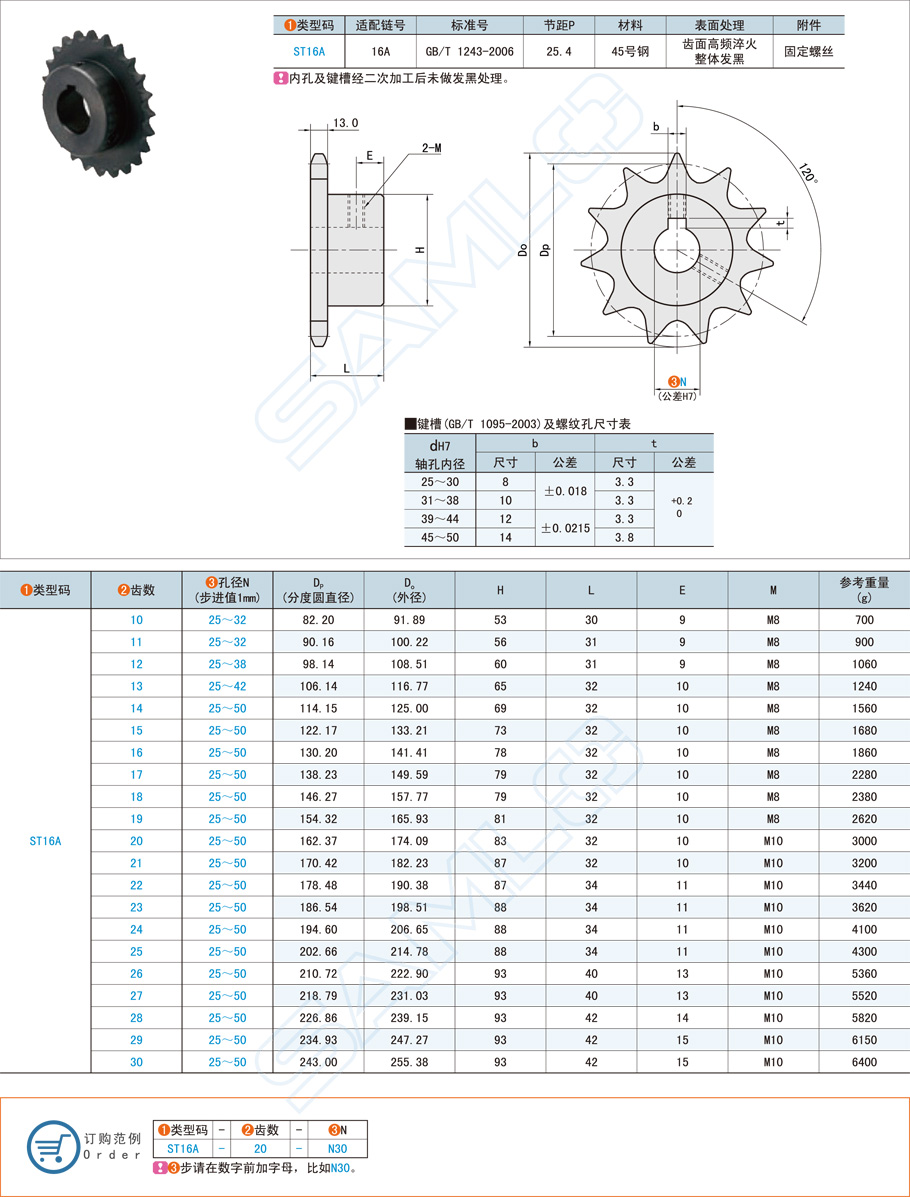 链轮-16A系列规格参数尺寸