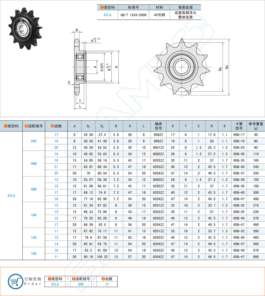 惰轮链轮-STLA45号钢规格参数