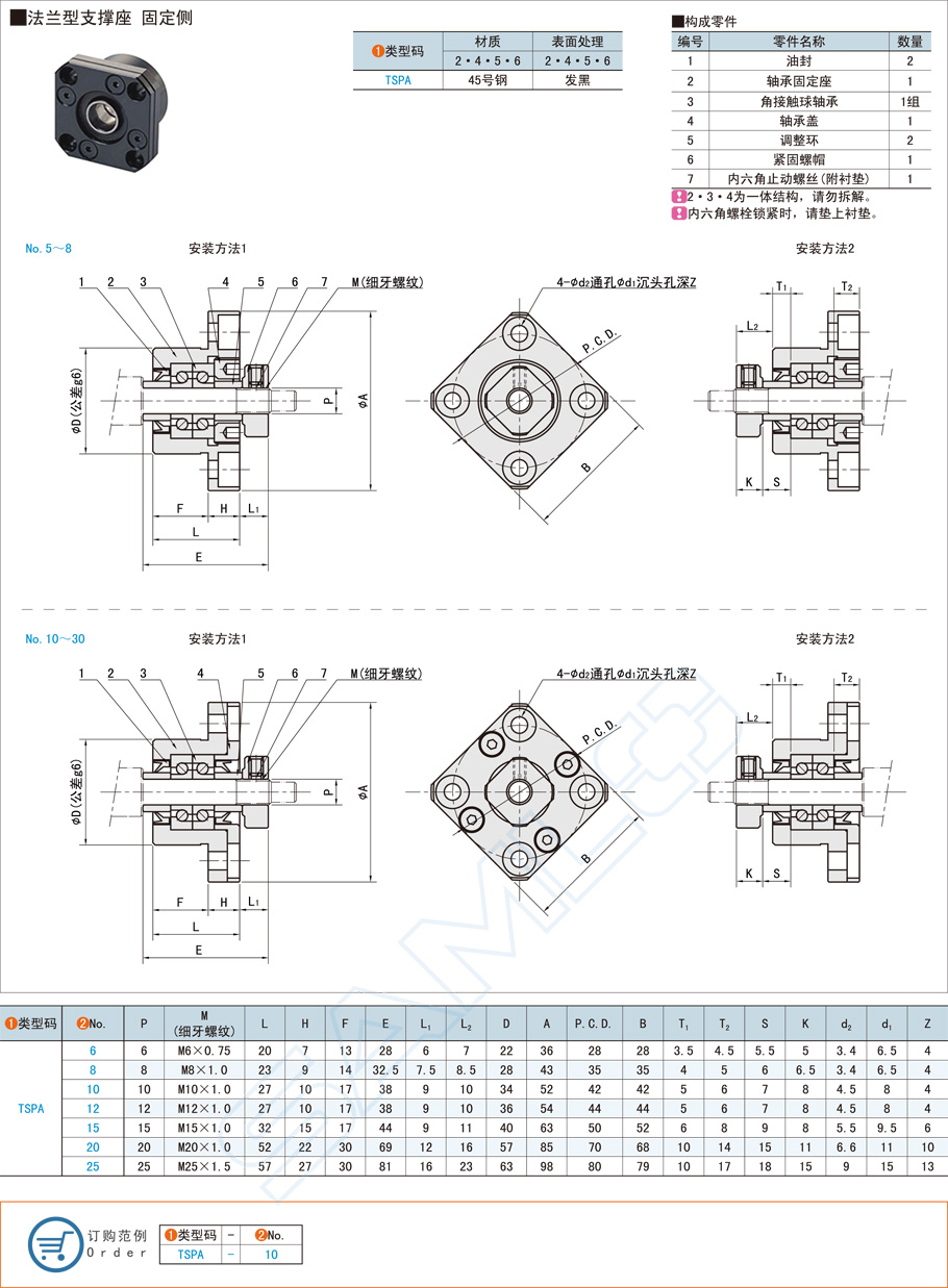 丝杠支撑座-法兰型-固定座组件TSPA规格参数型号