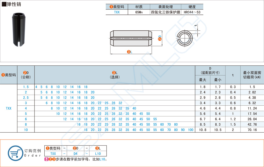 弹性销TXX规格参数尺寸材质