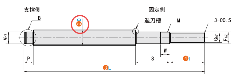 D（丝杠轴径）