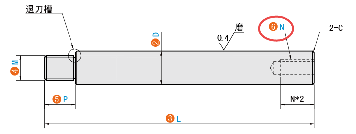 N（右端面螺纹孔）