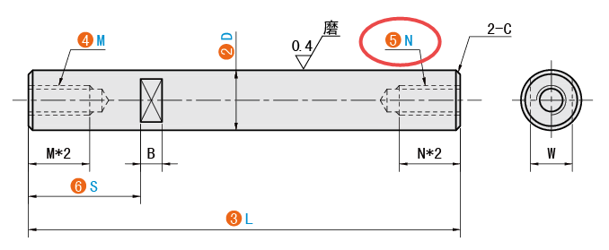 N（右端面螺纹孔）
