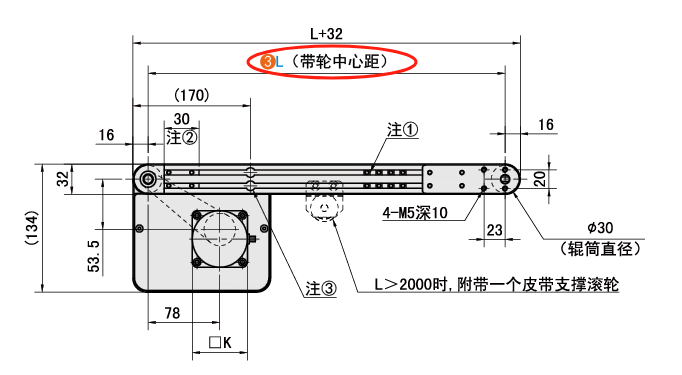 L（带轮中心距）